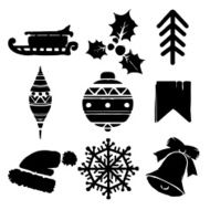 Set Christmas cartoon icons in black and white