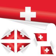 Swiss Flags behind Curled Paper