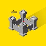 Castle Medieval fort with defense towers 3D vector Illustration N2