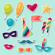 Celebration carnival set of sticker icons and objects