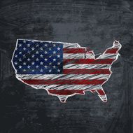 USA flag map on dark chalkboard background N2