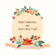 Vector Christmas banner with vintage flowers N2