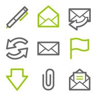 E-mail web icons green and gray contour series