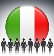 Italy Flag Button with Business Concept Stick Figures