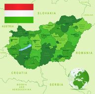 Green Map of Hungary - states cities and flag