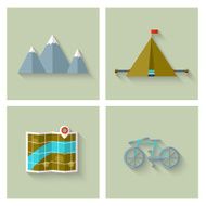 Camping adventure icons set (flat design) N6