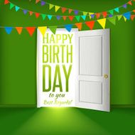 Happy birthday green room with flags