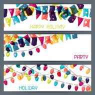 Holiday colorful horizontal banners with flags and garland
