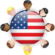 USA Flag Glossy Button with People