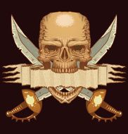 Pirate emblem with a skull swords and banner