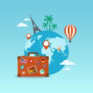 Travel suitcase with globe and icons N2
