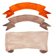 Red brown beige ribbon set on white background Watercolor Sketch