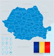 Map of Romania - states cities flag navigation icons N2