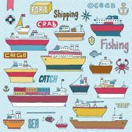 Ships doodle set Vector illustration