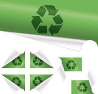 Recycling Sign behind curled paper