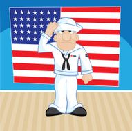 Patriotic Sailor in Front of Flag Illustration