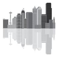 Seattle City Skyline Grayscale Vector Illustration