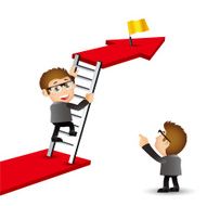 Office man climbing on ladder to be success