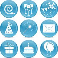 party icons on blue balls