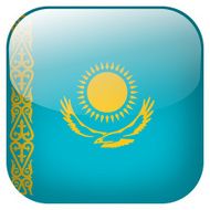 Kazakhstan national flag square button isolated on white background