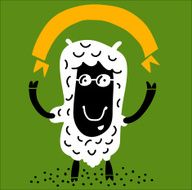 ewe with googles and banner