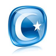moon and star icon blue glass isolated on white background