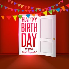 Happy birthday red room with flags