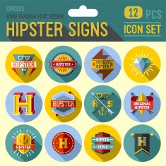 Hipster signs circle icon set 12 pcs Trendy illustrations N2