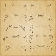 Vintage ribbon bow banners hand drawn set