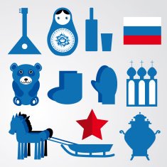 Travel set of various stylized russian icons