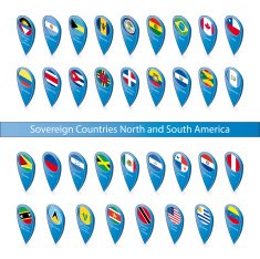 Pin flags of the Sovereign Countries North and South America