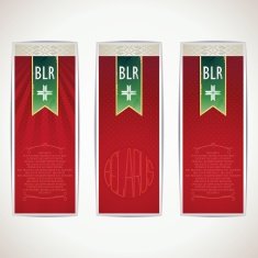 Three red Belarus vertical banners with ribbon