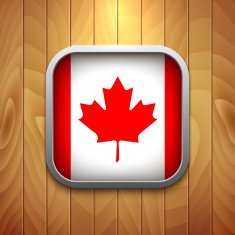 Rounded Square Canadian Flag Icon on Wood Texture