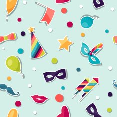 Celebration seamless pattern with carnival stickers and objects N3