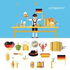 Retro Octoberfest Symbols Beer Alcohol Accessories Icons Set Trendy Modern
