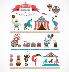 vintage huge circus collection with carnival funfair vector icons background N3