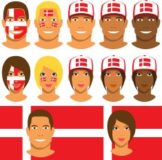Danish fans patriot with flag of Denmark