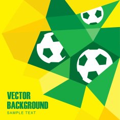 Polygon soccer football background with balls in Brazilian colors
