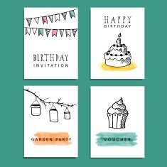 Set of hand drawn birthday party cards vector invitations N2