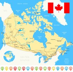 Canada map flag navigation icons roads rivers - illustration