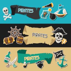 Banners on pirate theme with stickers and objects