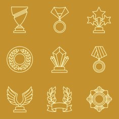 Trophy and awards icons set in linear style N5