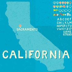 Map of California with icons