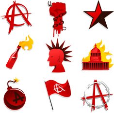 Anarchy Set Circle-A Red Black Star Chain Hand Bomb Flag