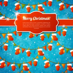 Xmas greeting card with red frame ribbon and pattern