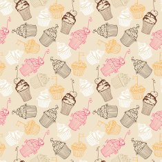 Vector seamless pattern with Hand drawn sweet cupcakes N3