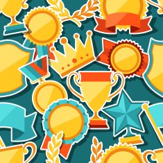 Seamless pattern with trophy and awards stickers N3