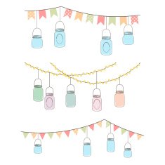 Vector Set of Hanging Glass Jar Lights and Bunting