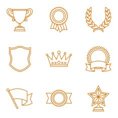 Trophy and awards icons set in linear style N6