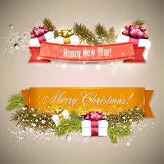 Set of Ribbons Labels Tags "Merry Christmas" N2